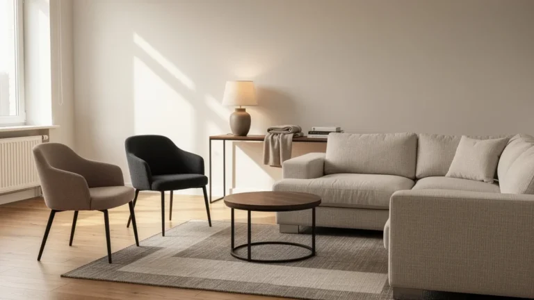Salon 20 m² moderne avec canapé d'angle et deux assises séparées, choix d'aménagement optimal