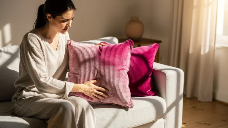 Coussins velours côtelé fuchsia décolorés au soleil après 4 mois