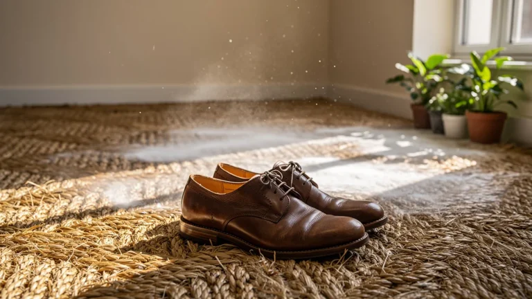 Usure surprenante du jonc de mer dans une entrée après huit mois avec voile blanc visible