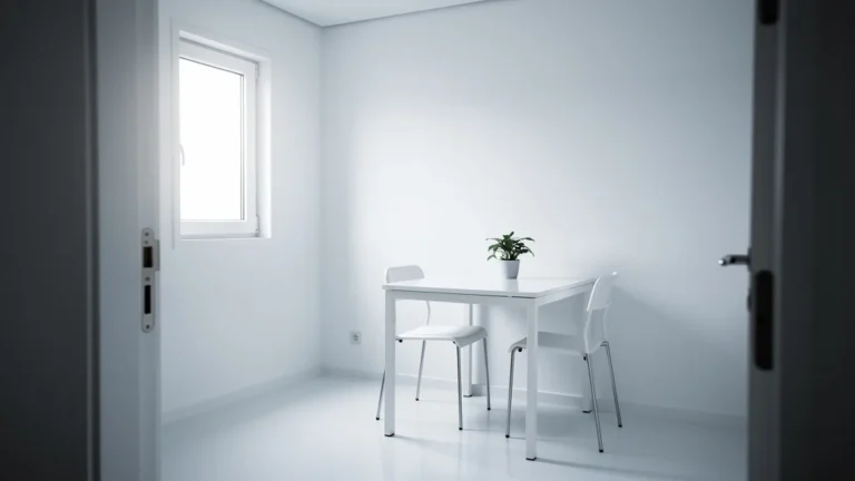 Petite pièce froide et lumineuse peinte en blanc pur, illustrant l'effet du blanc sur les petits espaces