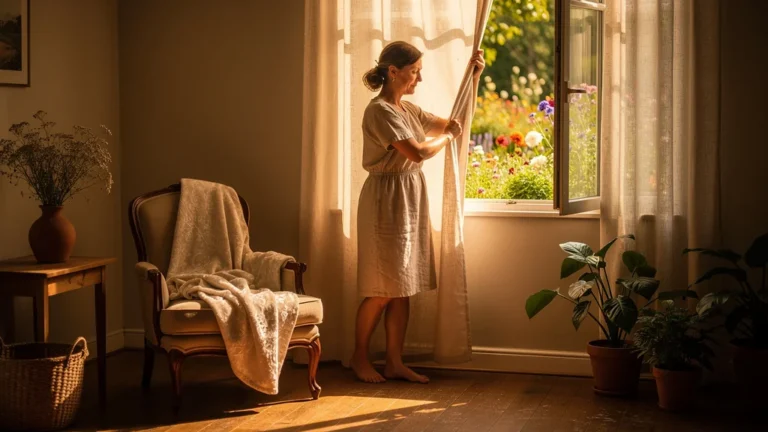 Rideaux en lin naturel découverts un après-midi, abandonnant le polyester pour un style écologique et élégant