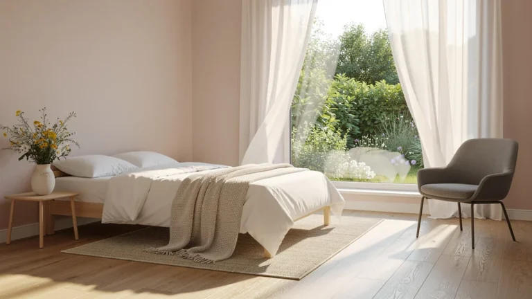 Chambre de 11 m² lumineuse et aérée après retrait d’un meuble imposant, ambiance calme et moderne