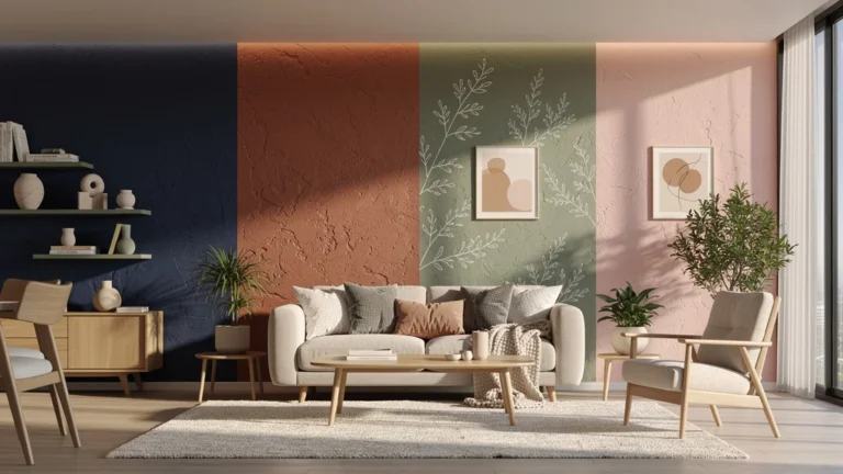Intérieur moderne avec quatre murs accent colorés et texturés, mon avis après deux ans de peinture
