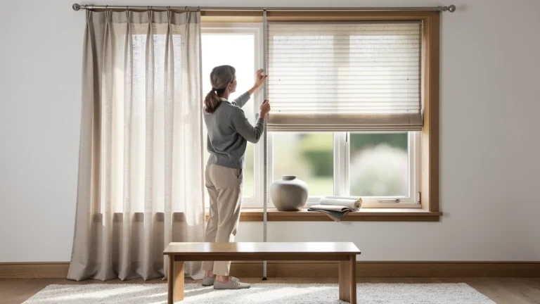 Rideau à œillets ou tringle romaine sur baie de 2,4 m, comparaison en intérieur lumineux