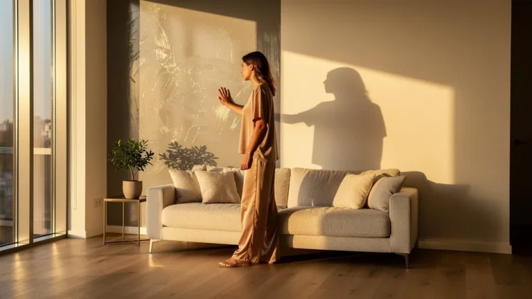 Mur peint en satin brillant montrant des marques visibles près d'un mur mat dans un salon moderne